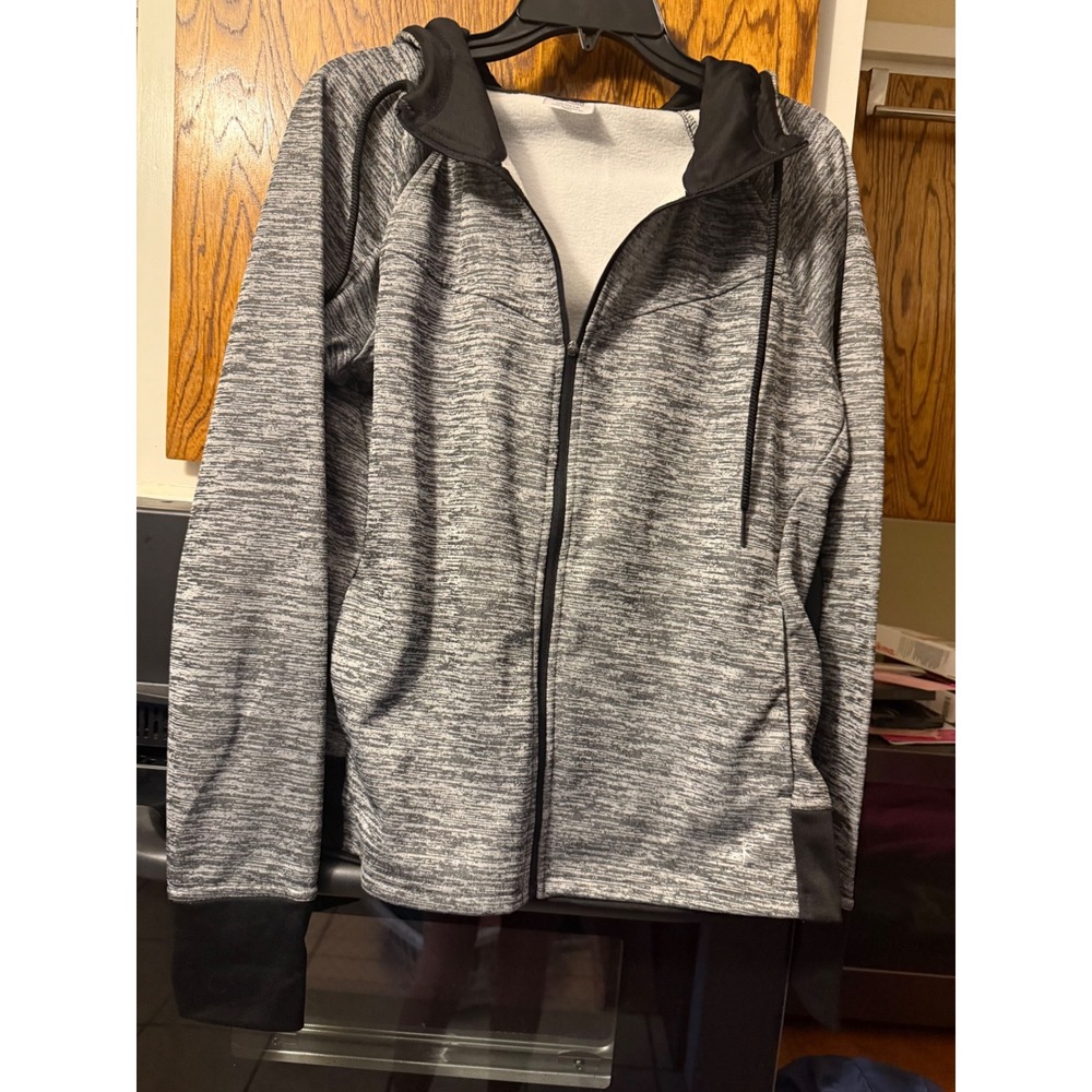 Danskin Now Womens Grey Space Dye Full Zip Hoodie Fleece LinedJacket Large 12-14